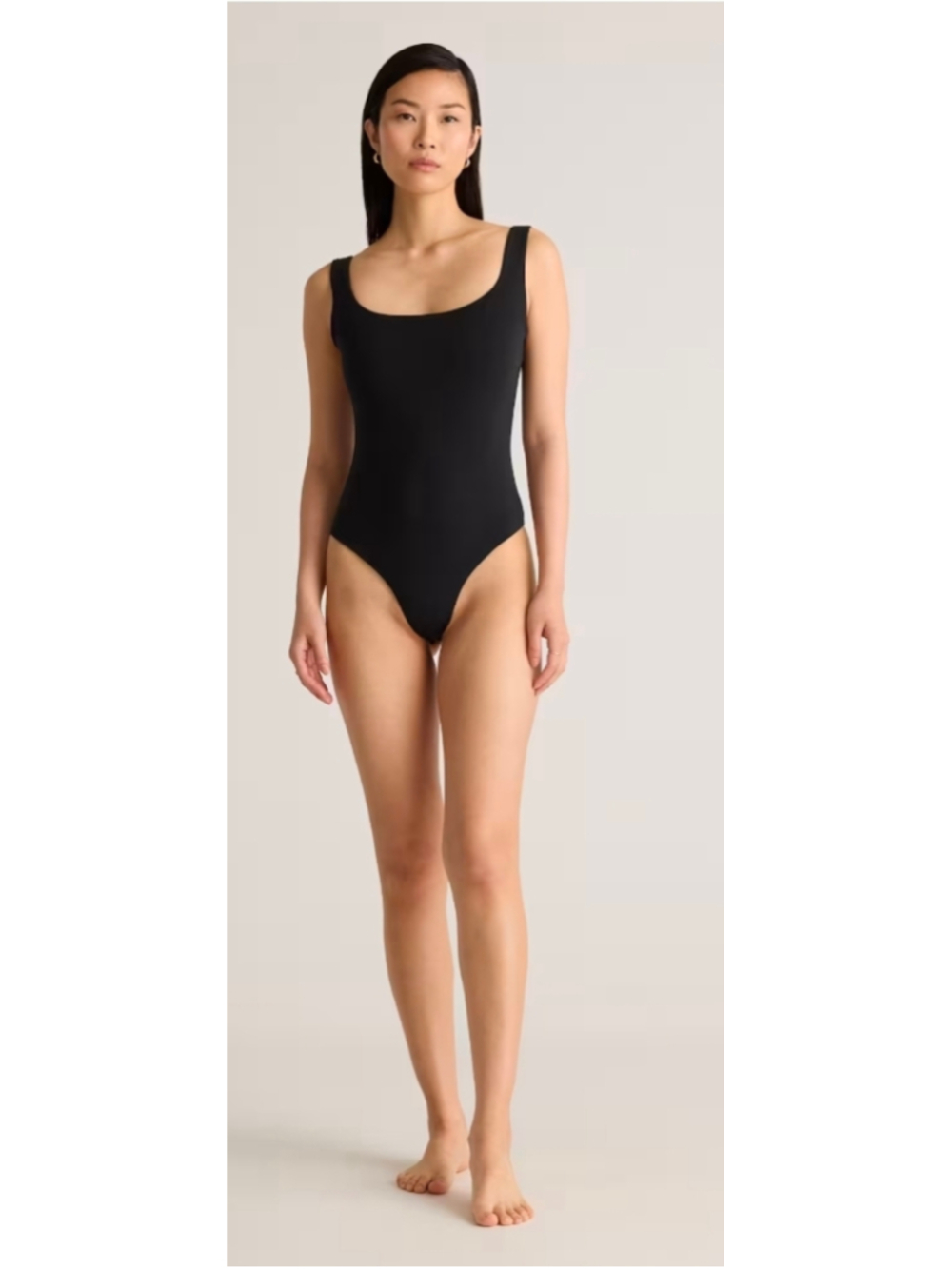 Women's Quince Squareneck Sleeveless Thong Bodysuit Size Medium Black Nwt